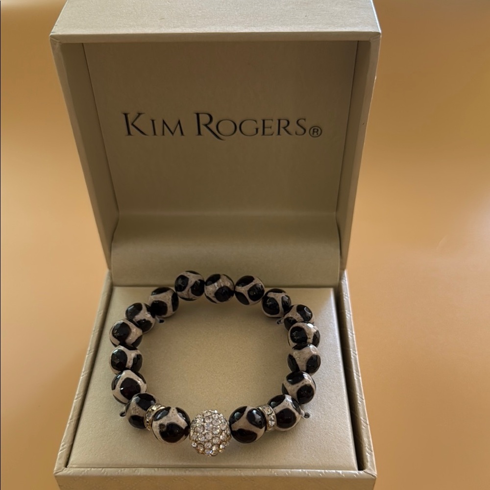 Kim Rogers NIB Black and Silver Stretch Bracelet with Crystal Accents